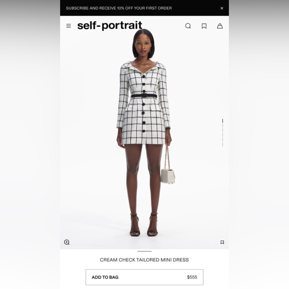 Self Portrait CREAM CHECK TAILORED MINI DRESS